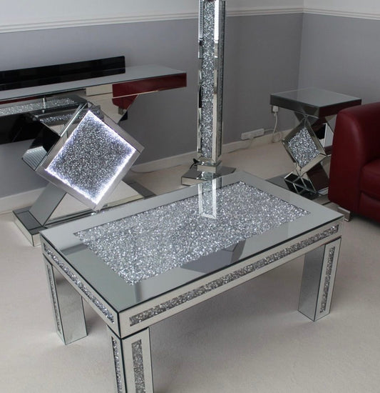 Diamond Crushed Mirrored Rectangular Coffee Center Table