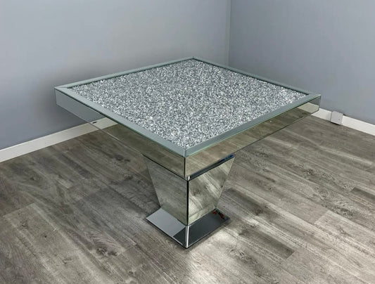 Diamond Crushed Squared Mirrored Dining Table