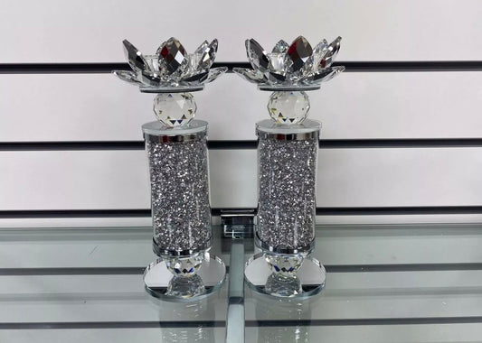 DIAMOND CRUSHED TWIN CANDLE HOLDERS SET