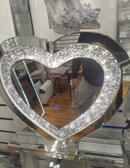 Diamond Crushed Mirrored LED LOVE Heart Vanity Mirror