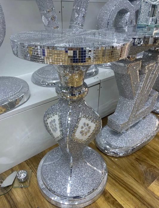 Diamond Mirrored Silver Flower Stand SideTable