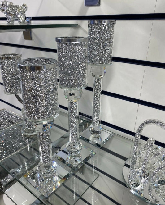 Luxury Diamond Crushed 3 piece Candle holders