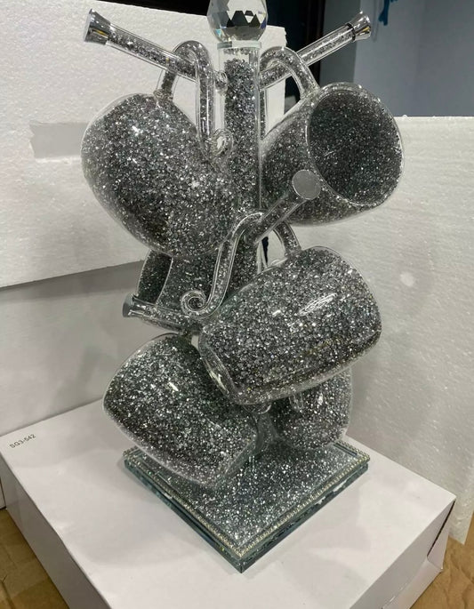 6 Diamond Crushed mugs with Diamond tree mug holder