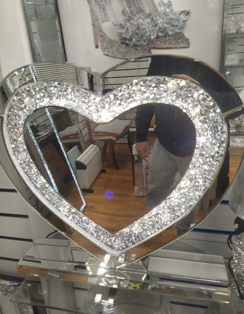 Diamond Crushed Mirrored LED LOVE Heart Vanity Mirror