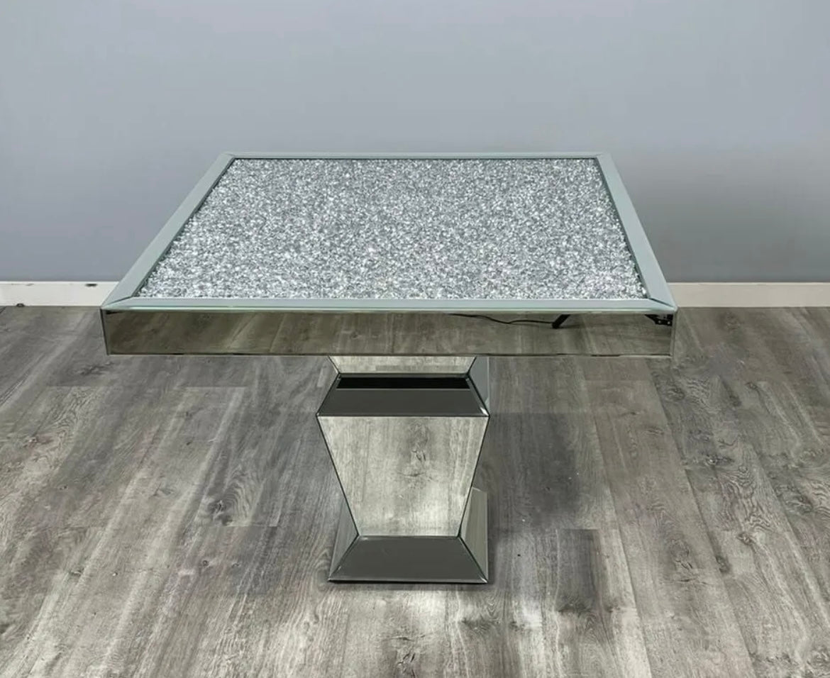 Diamond Crushed Squared Mirrored Dining Table