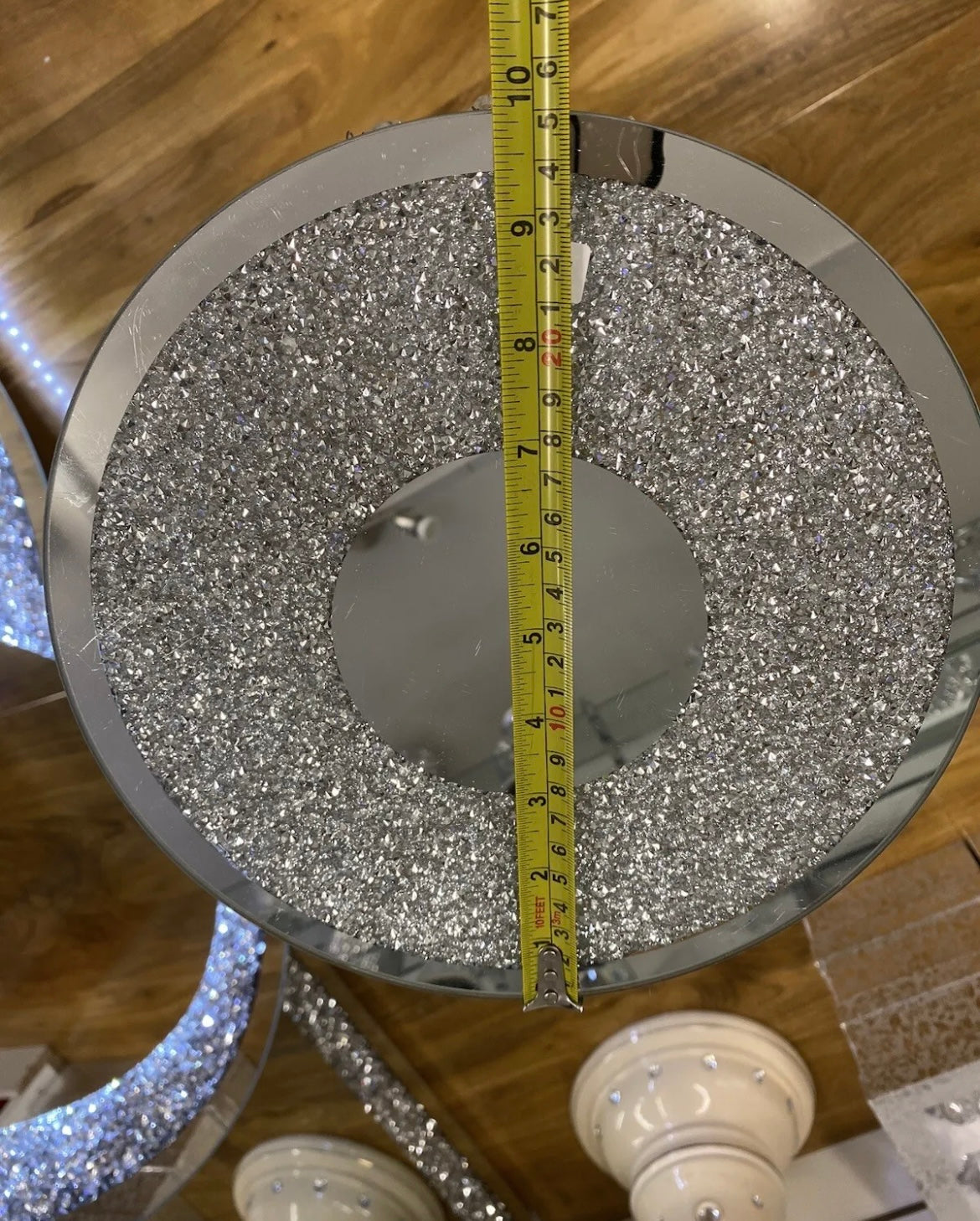 Diamond Crushed Mirror Side Table with Crystal Beads
