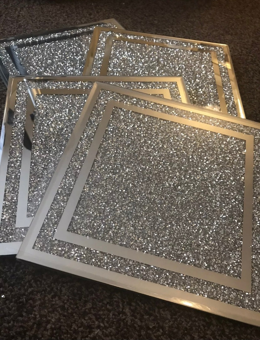 Diamond Crushed Mirrored placemats Set of 4