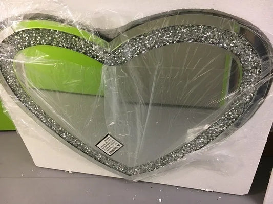 Diamond Crushed Love heart Wall Mirror