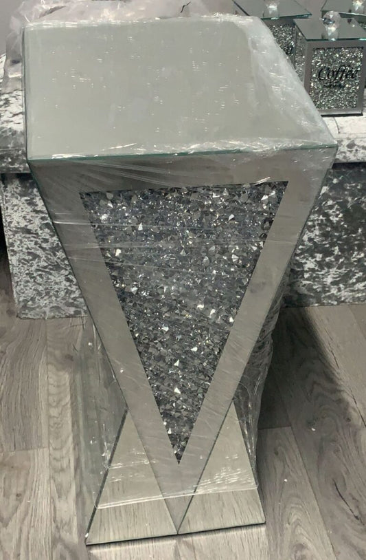 SILVER Crushed Diamond Mirrored Side Table