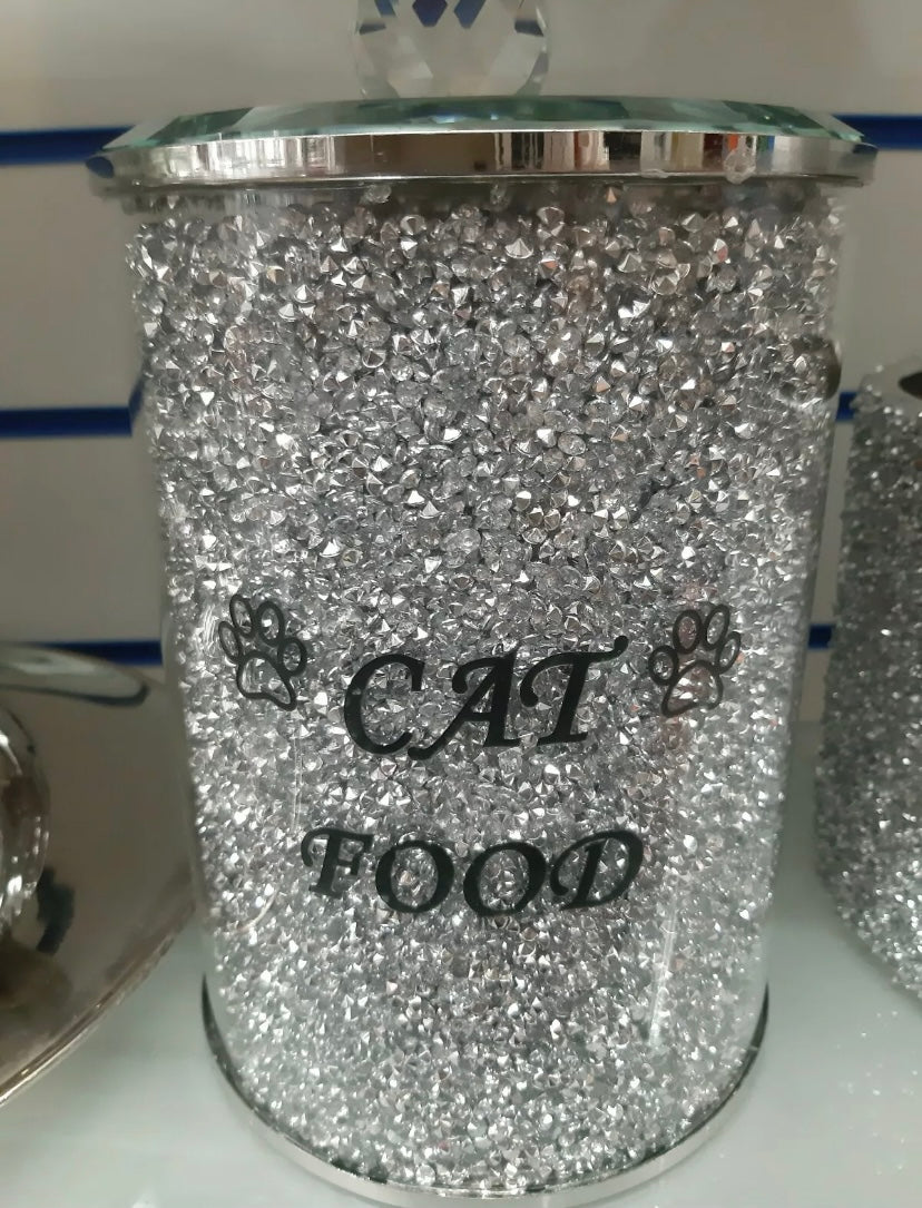 Crushed Diamond Filled Glass Cat Jar