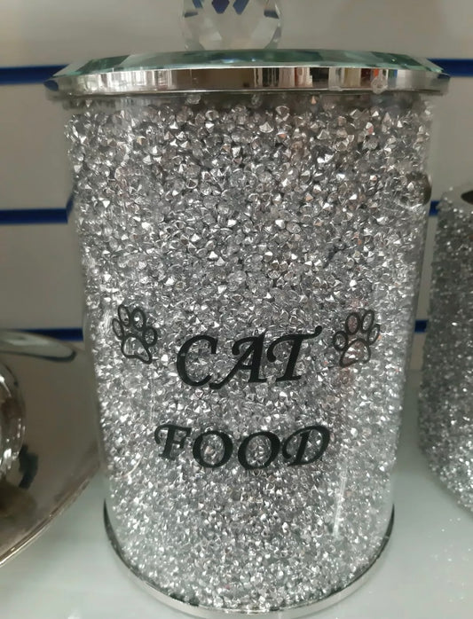 Crushed Diamond Filled Glass Cat Jar