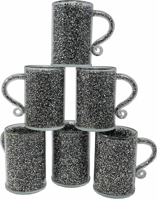 6 Filled Crushed diamond Glass Mugs