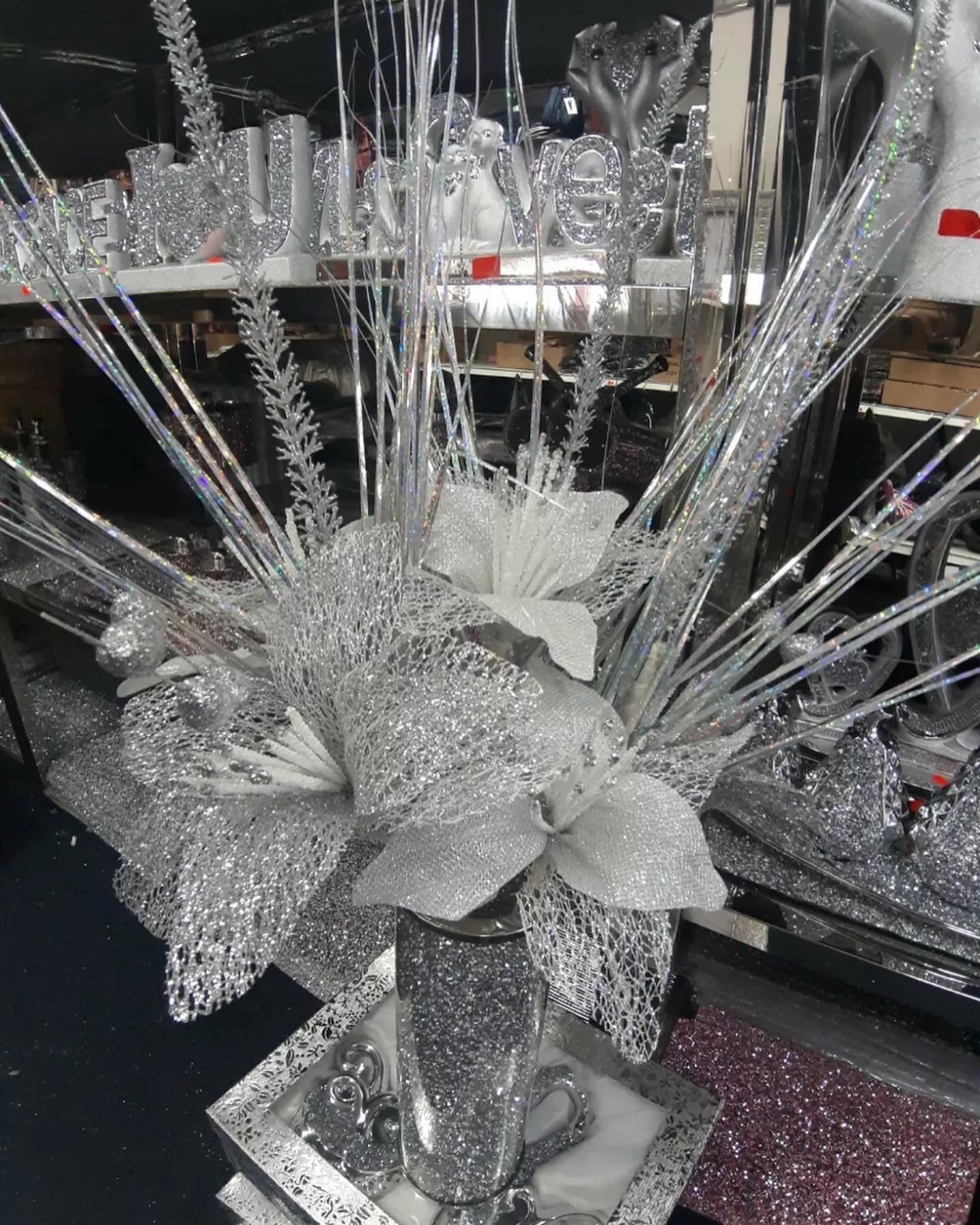 Silver Diamond Artificial Sparkly Stones Flowers