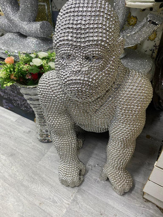 Crystal Silver Large Gorilla Home Sitter Decor