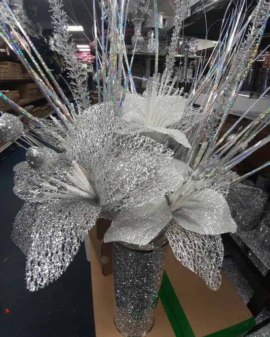 Silver Diamond Artificial Sparkly Stones Flowers