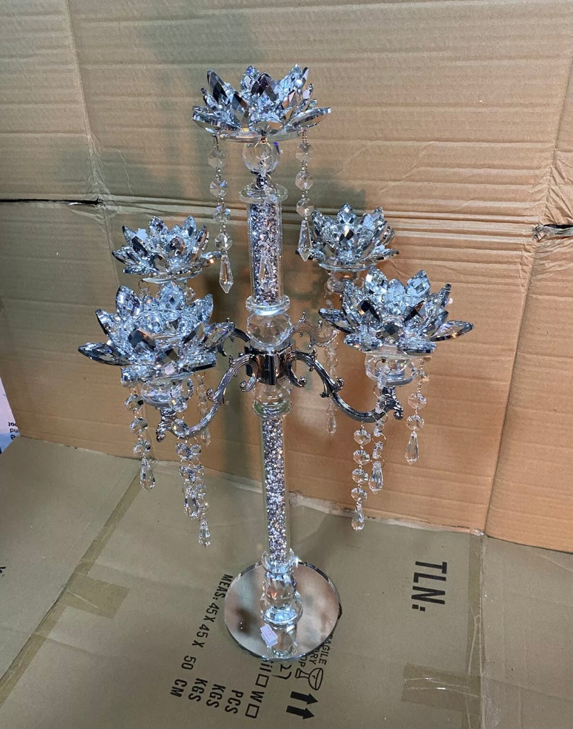 Diamond crushed crystal 5 candle holder