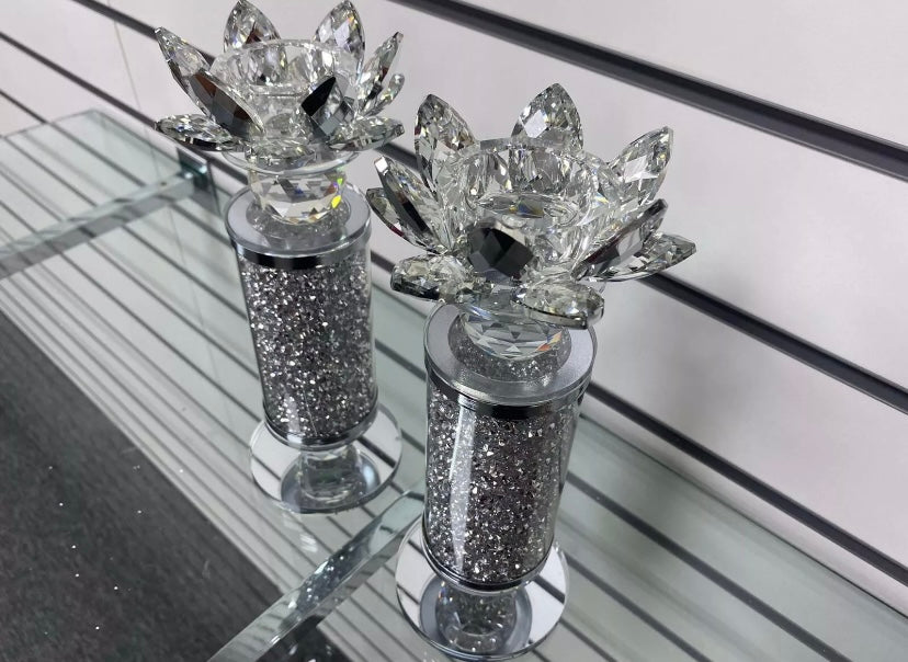 DIAMOND CRUSHED TWIN CANDLE HOLDERS SET