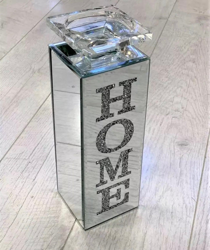 DIAMOND CRUSHED LOVE/HOME CANDLE HOLDERS