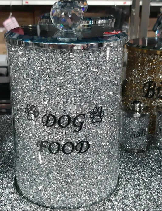 Diamond Crushed Filled Glass Dog Food Jar