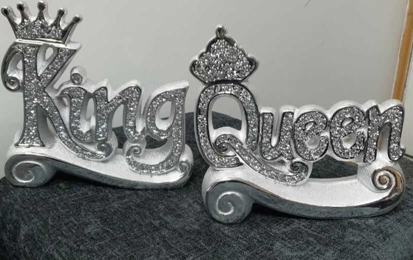 DIAMOND CRUSHED KING & QUEEN ORNAMENTS