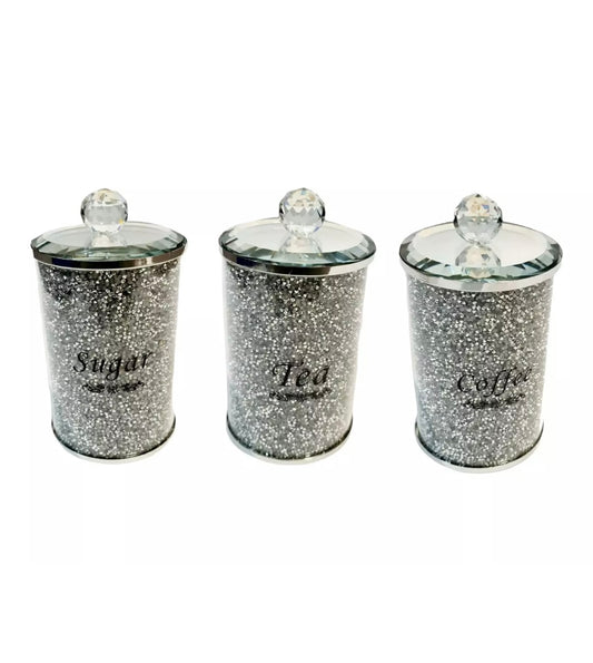 Crushed Diamond Round Tea Coffee Sugar canisters