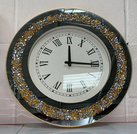 Diamond Crushed Gold & Silver XXL Clock