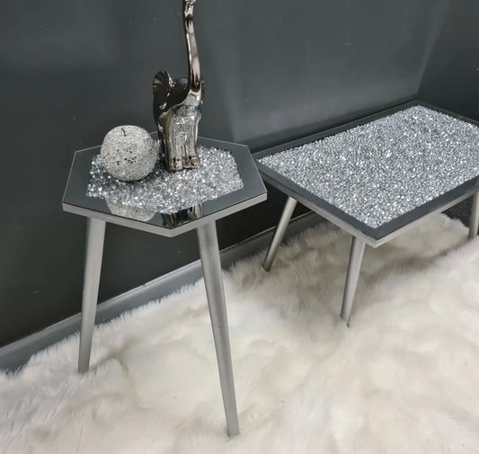 Crushed Diamond Mirrored Hexagon Side Table