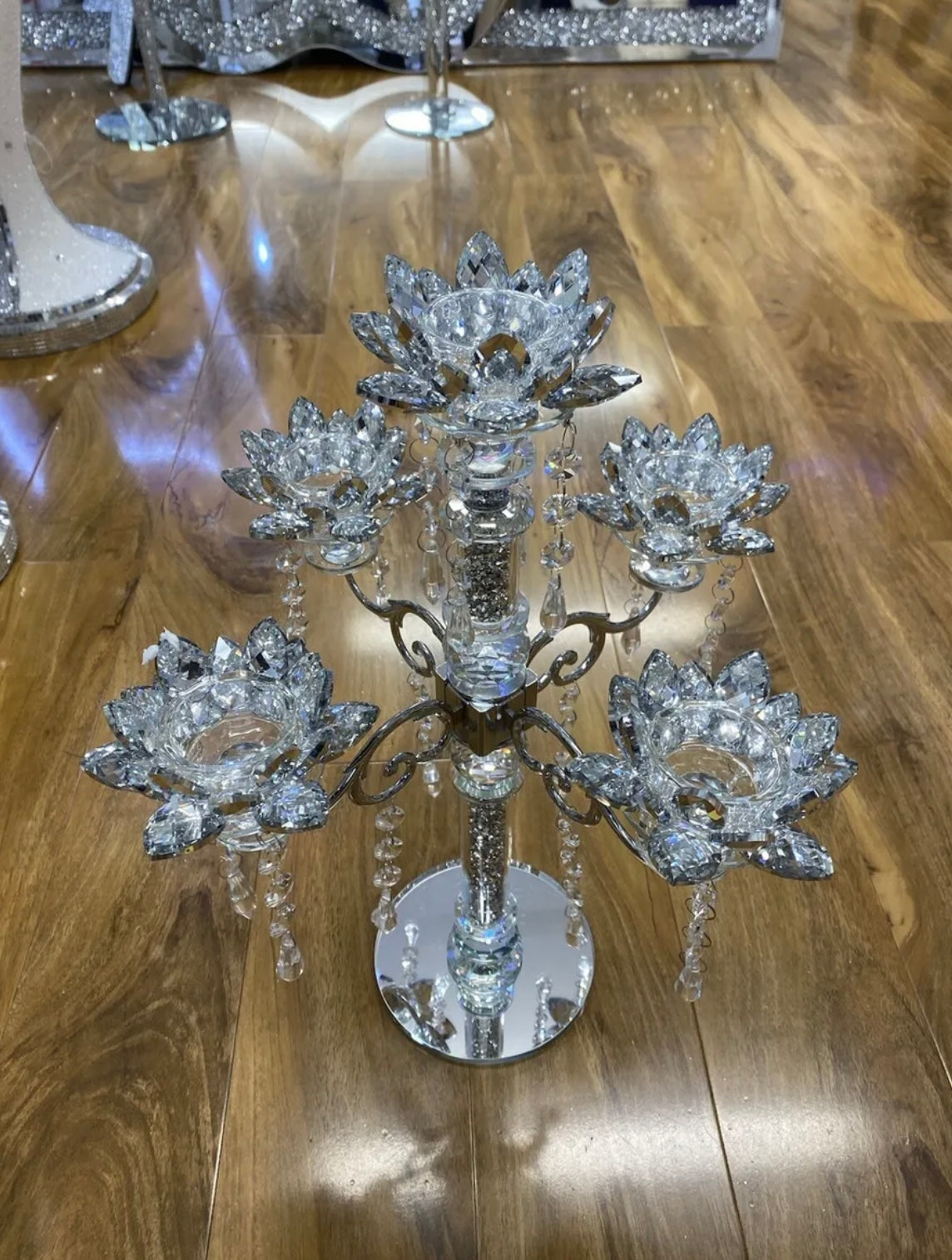 Diamond Crystal 5 Flower Candle Holder