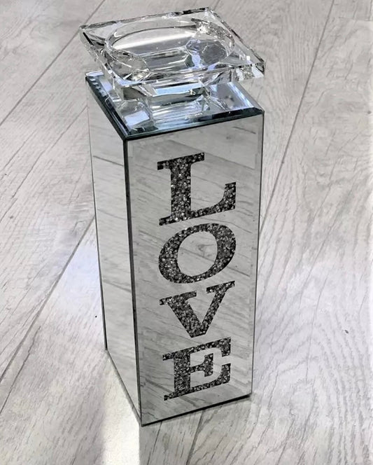 DIAMOND CRUSHED LOVE/HOME CANDLE HOLDERS