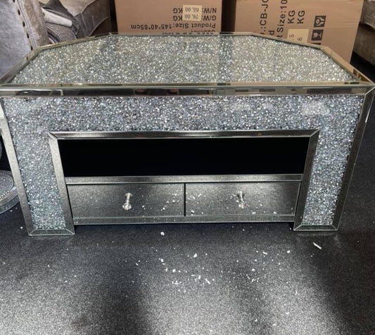 Diamond Crushed Mirrored TV Cabinet