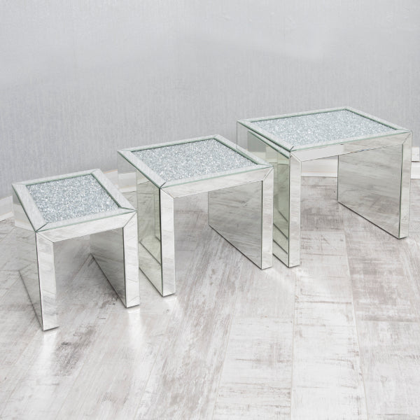 Luxury Diamond Crushed 3 piece Side Tables