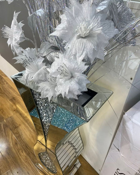 XXL DIAMOND CRUSHED MIRRORED FLOWER FLOOR VASE