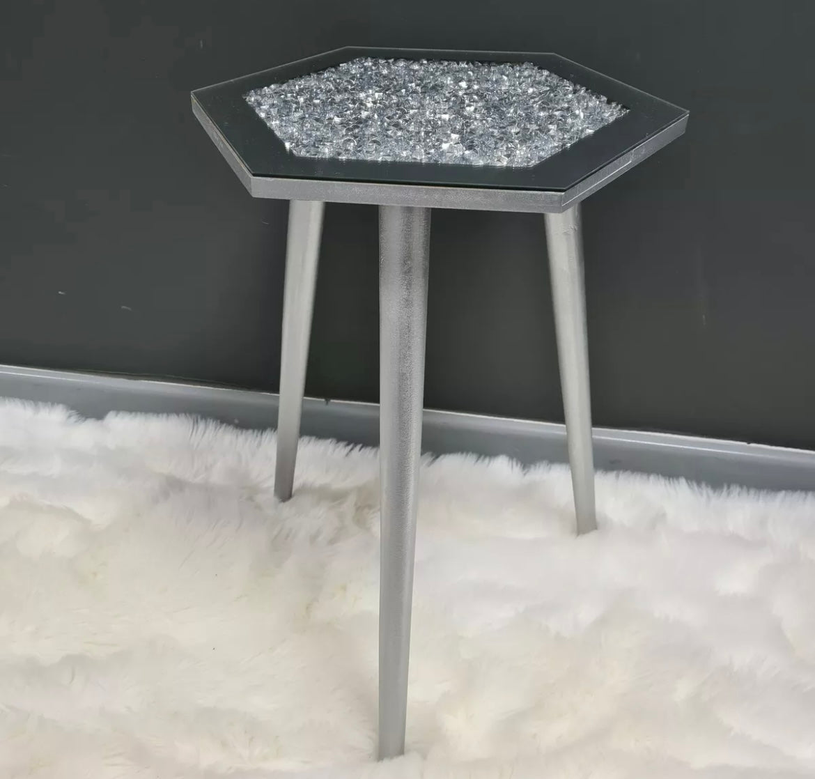 Crushed Diamond Mirrored Hexagon Side Table