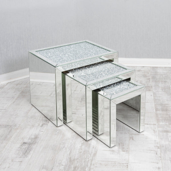 Luxury Diamond Crushed 3 piece Side Tables