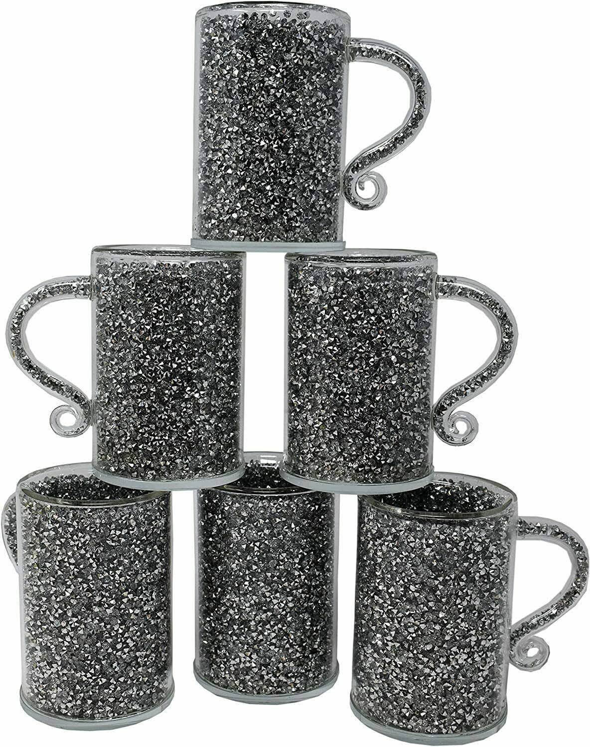 6 Filled Crushed diamond Glass Mugs