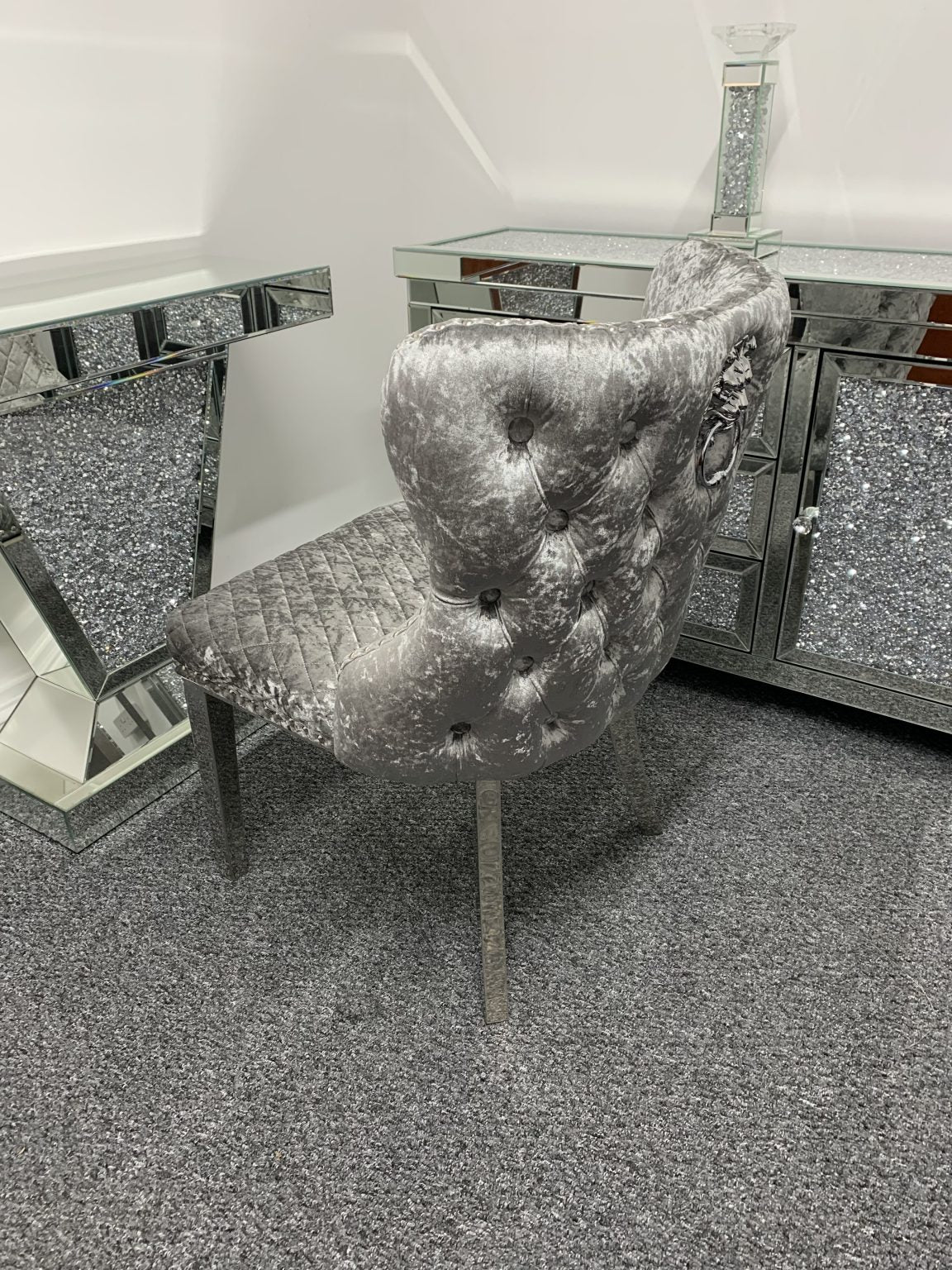 Stunning Crushed Velvet Grey Dinning Chair