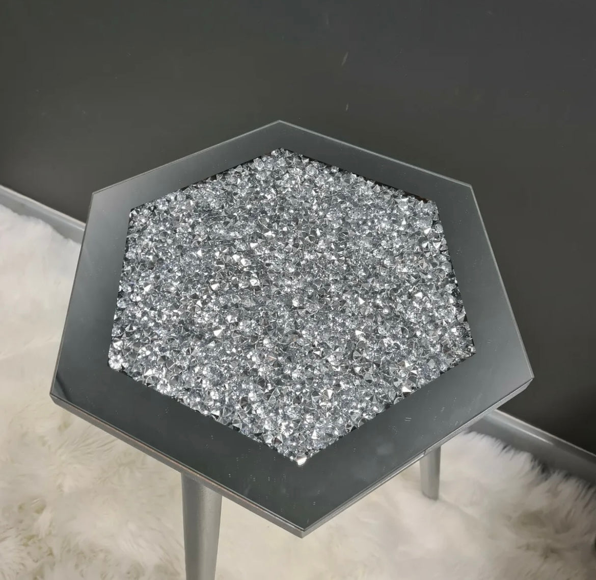 Crushed Diamond Mirrored Hexagon Side Table