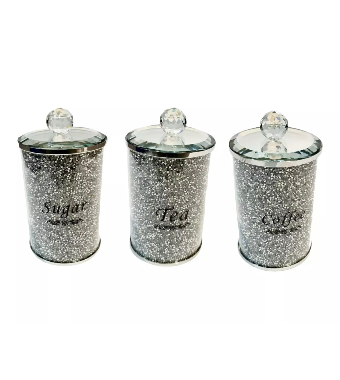 Crushed Diamond Round Tea Coffee Sugar canisters