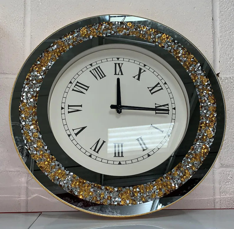 Diamond Crushed Gold & Silver XXL Clock