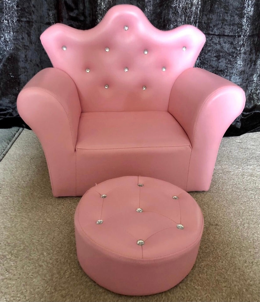 Crystal pink princess Children Armchair with Matching Stool