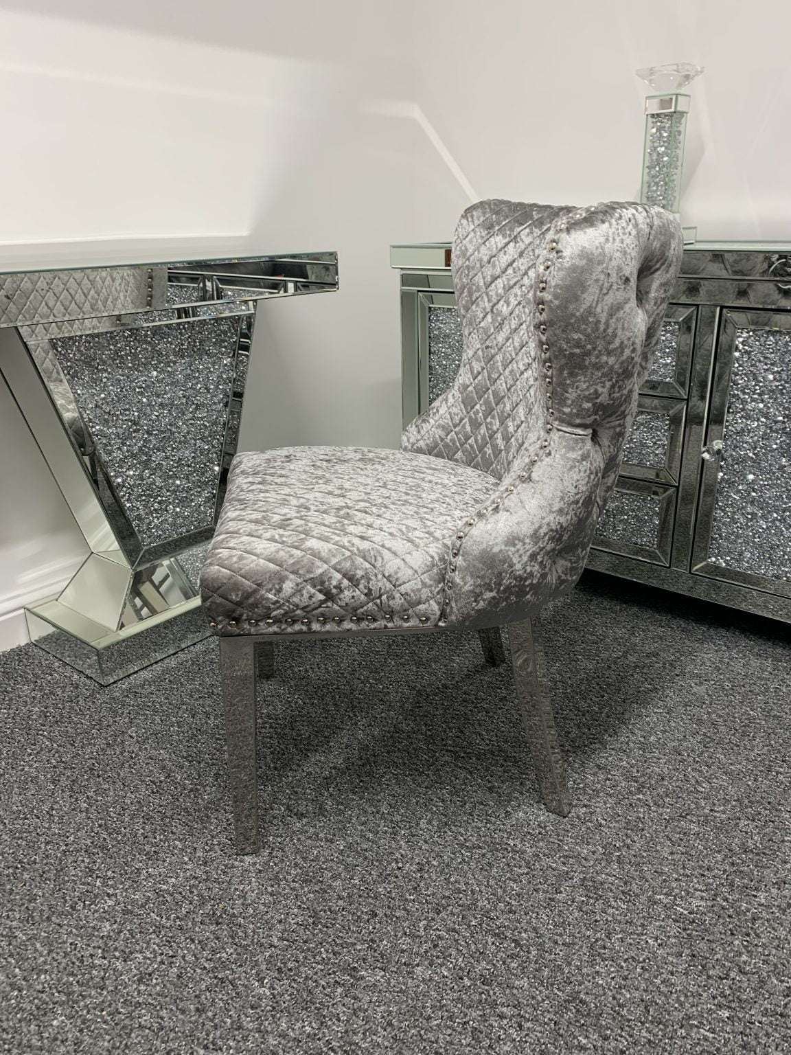 Stunning Crushed Velvet Grey Dinning Chair