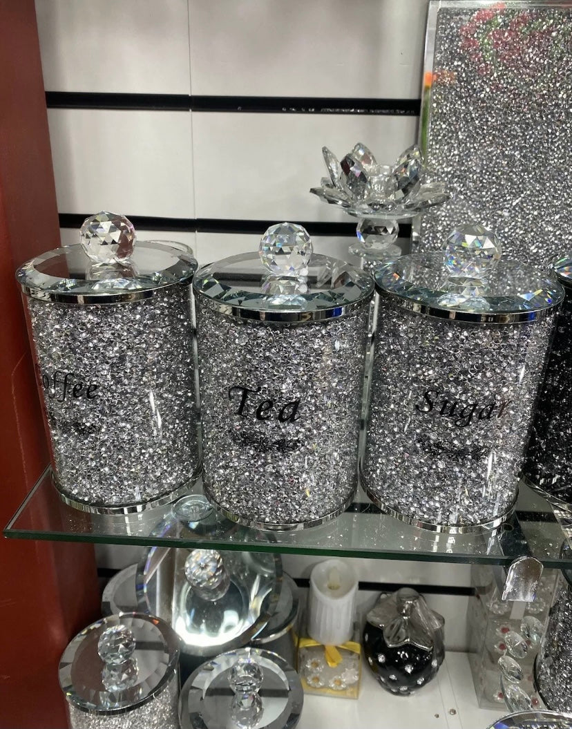 Crushed Diamond Round Tea Coffee Sugar canisters