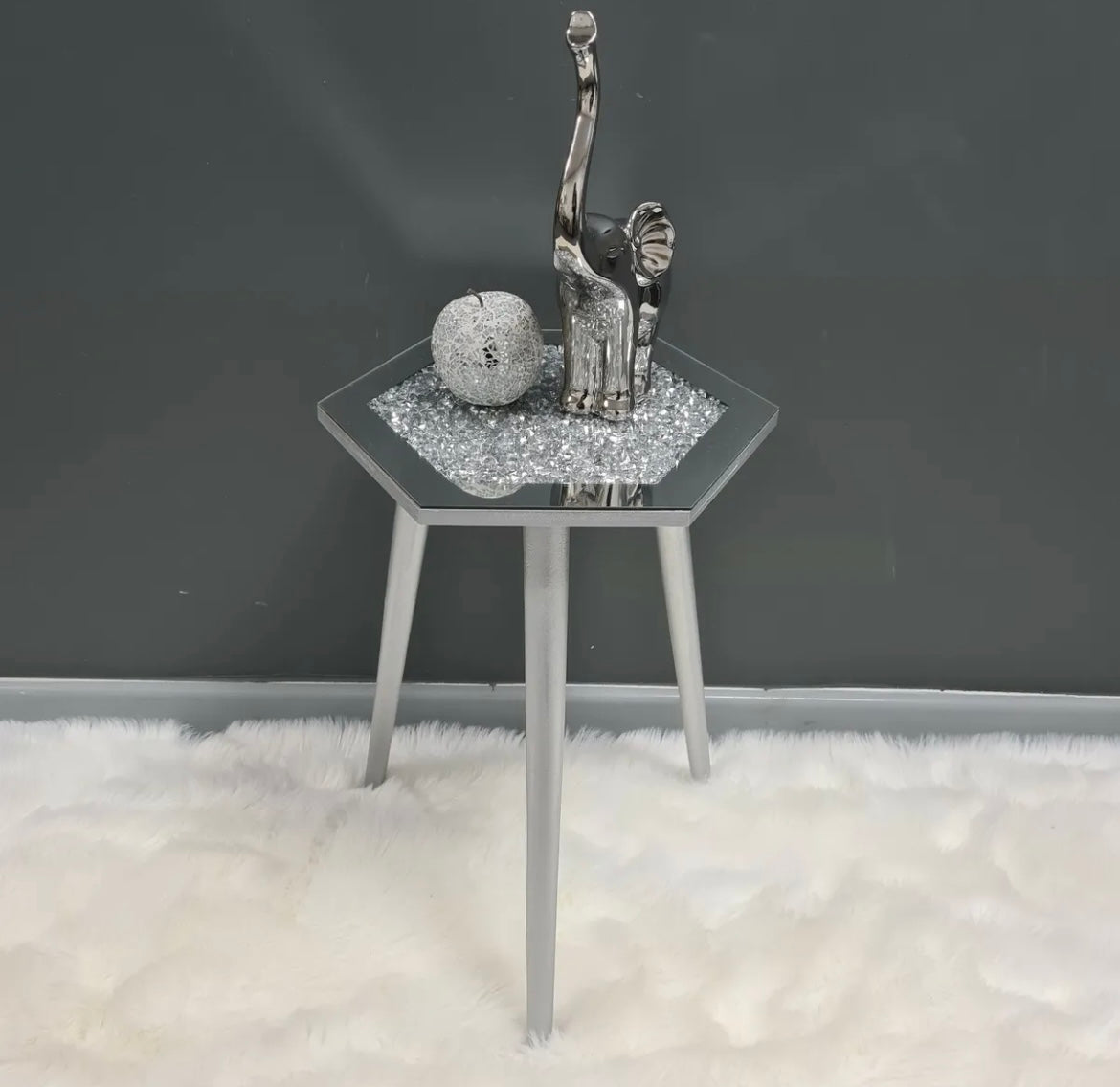 Crushed Diamond Mirrored Hexagon Side Table